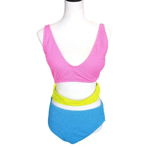 Bar III Cut Out One Piece Swimsuit XL Blue/Yellow/Pink NWT - Picture 6 of 13